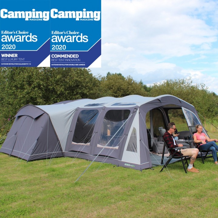Premium Seven Person Breathable Polycotton Large Family Three Bedroom Air Frame Tunnel Tent - Hero Shot